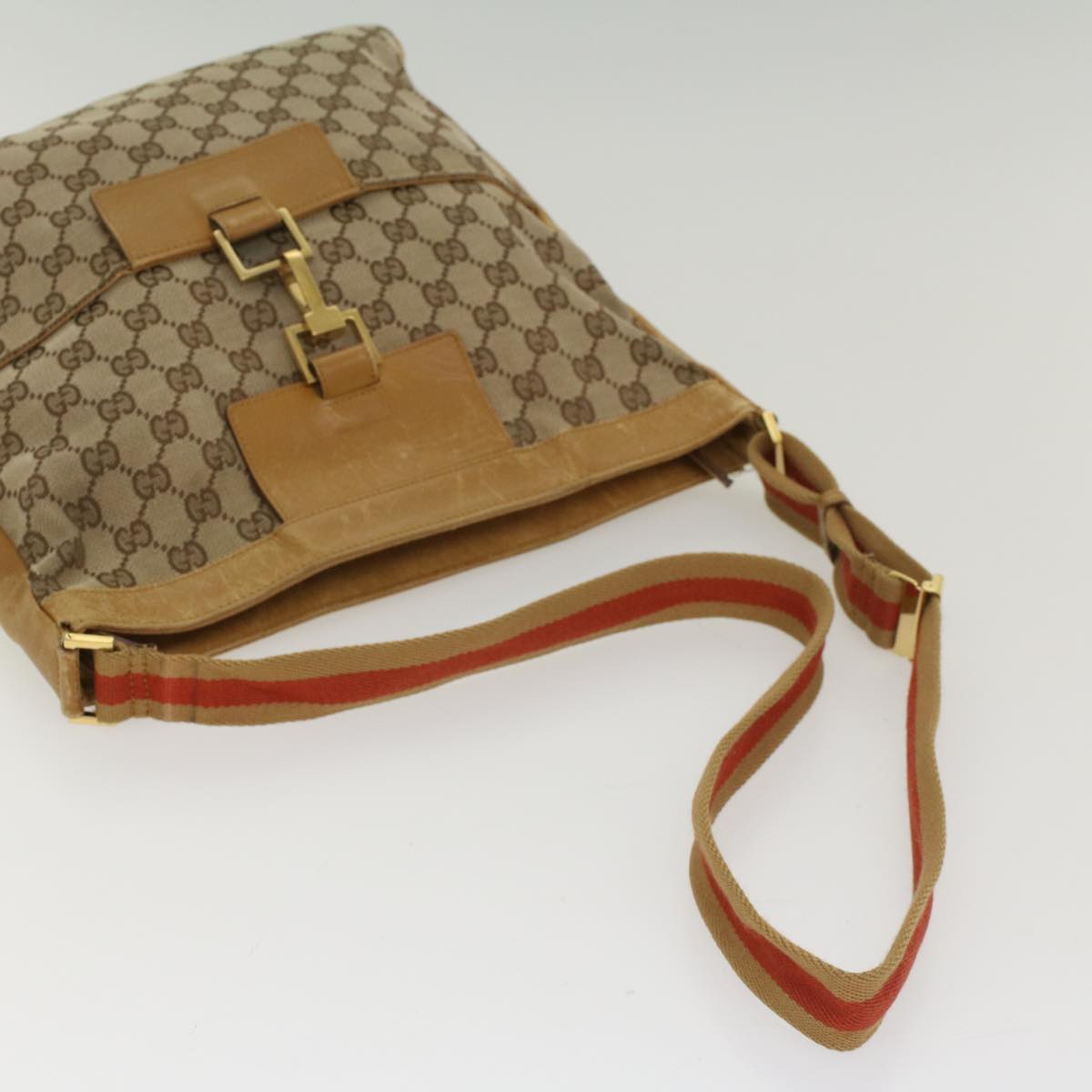 GUCCI GG Canvas Sherry Line Shoulder Bag Beige Red 001 4094 002113 54327