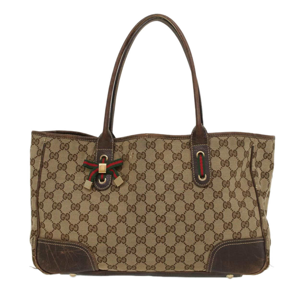 GUCCI GG Canvas Web Sherry Line Tote Bag Beige Red Green 163805 54330