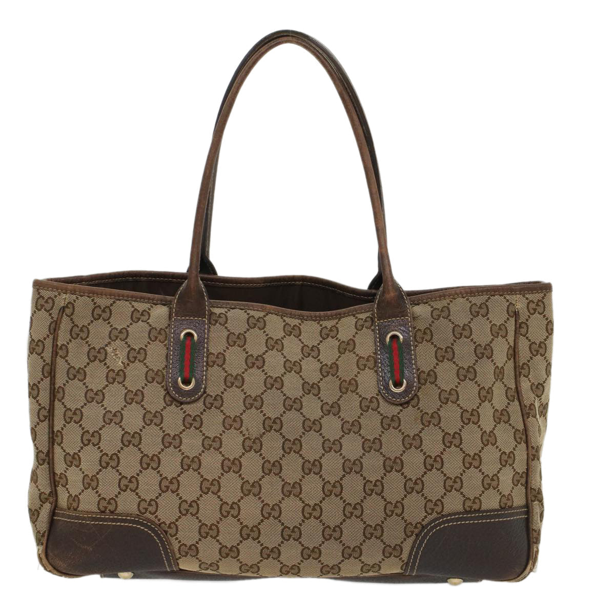 GUCCI GG Canvas Web Sherry Line Tote Bag Beige Red Green 163805 54330