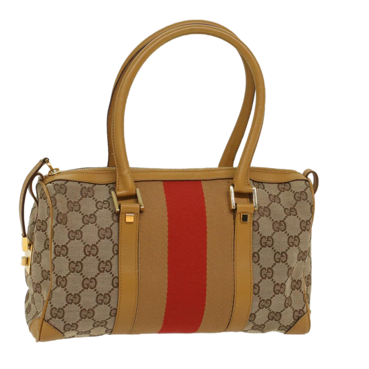 GUCCI GG Canvas Sherry Line Hand Bag Beige Orange Brown 54332