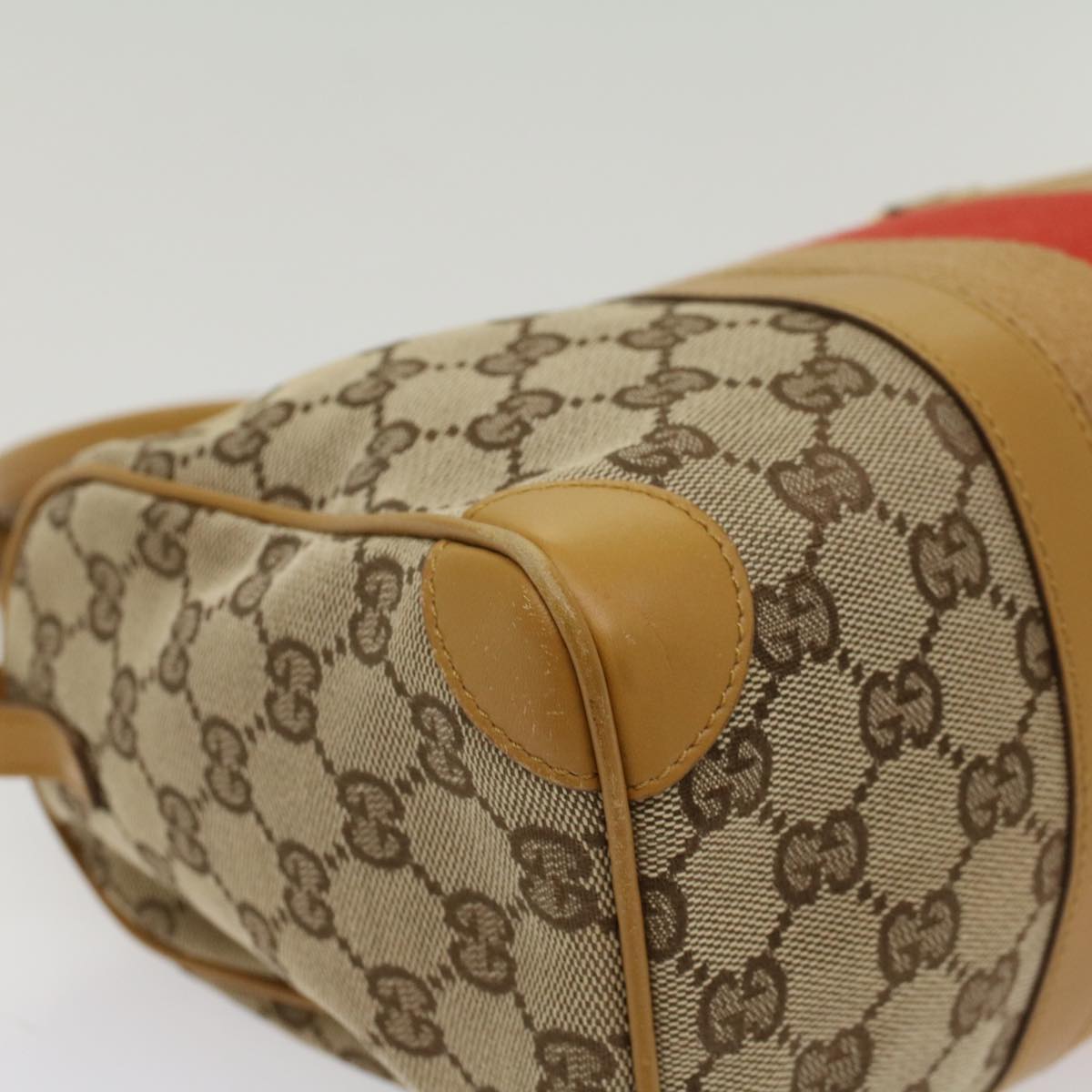 GUCCI GG Canvas Sherry Line Hand Bag Beige Orange Brown 54332