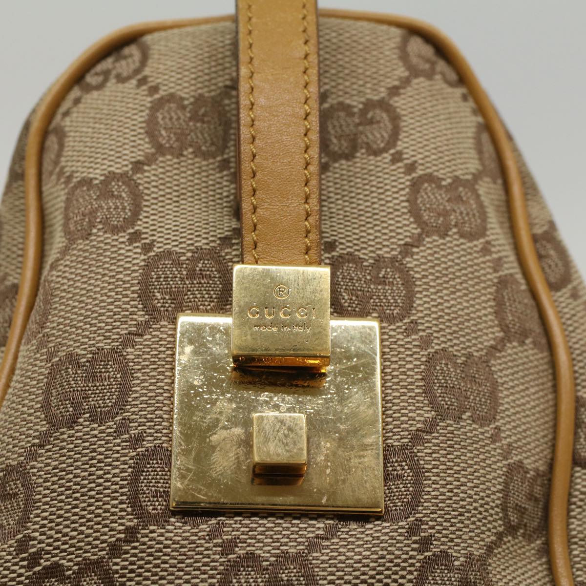 GUCCI GG Canvas Sherry Line Hand Bag Beige Orange Brown 54332