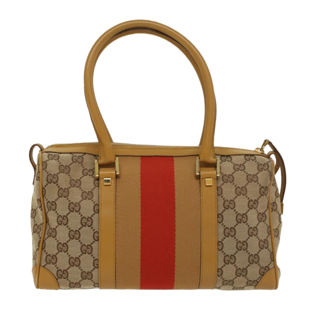 GUCCI GG Canvas Sherry Line Hand Bag Beige Orange Brown 54332