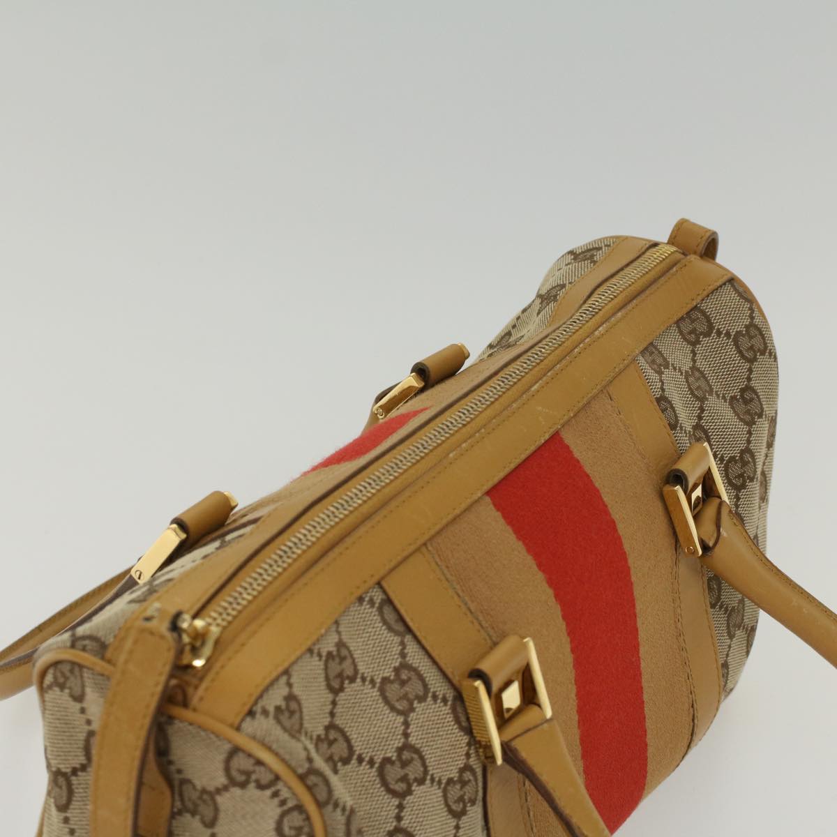 GUCCI GG Canvas Sherry Line Hand Bag Beige Orange Brown 54332