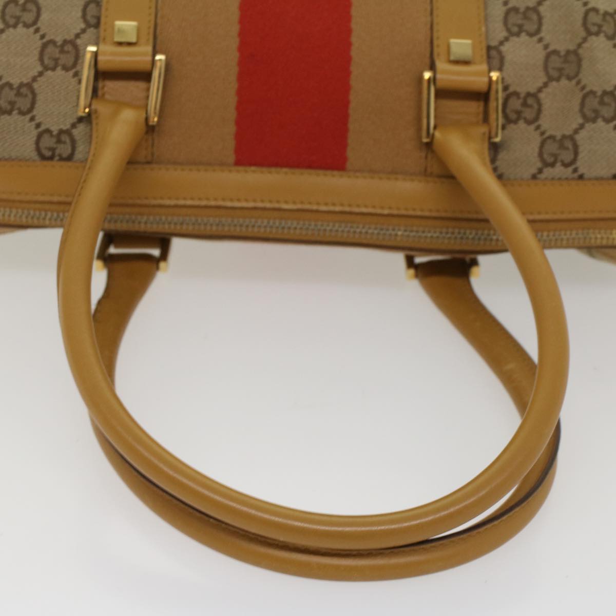 GUCCI GG Canvas Sherry Line Hand Bag Beige Orange Brown 54332