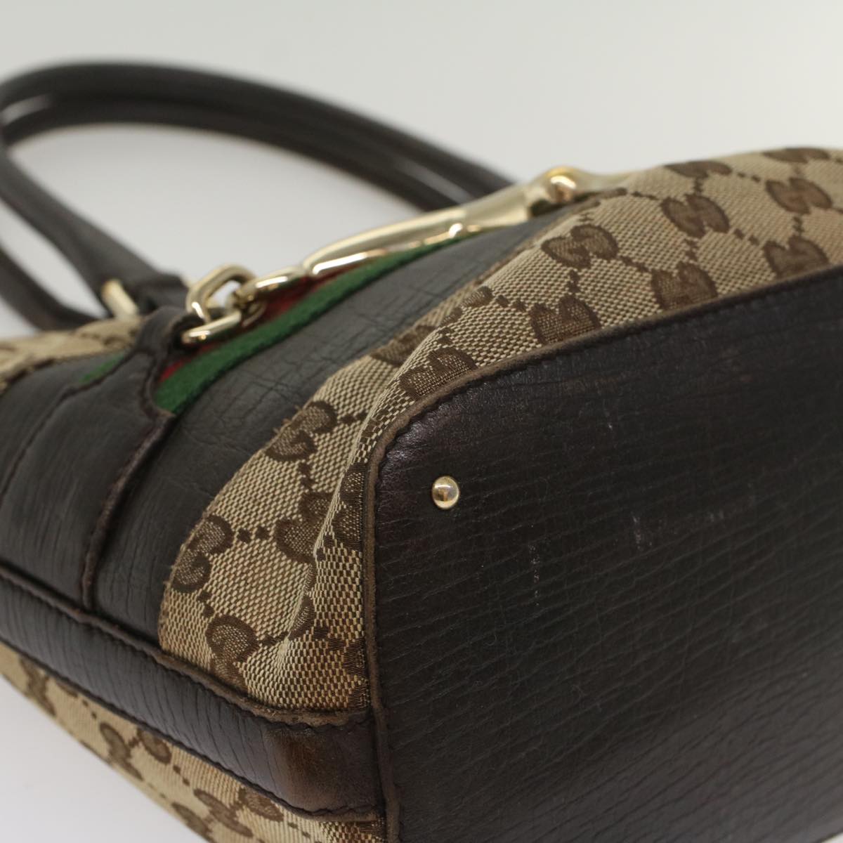 GUCCI GG Canvas Web Sherry Line Tote Bag Beige Red Green 137385 54334