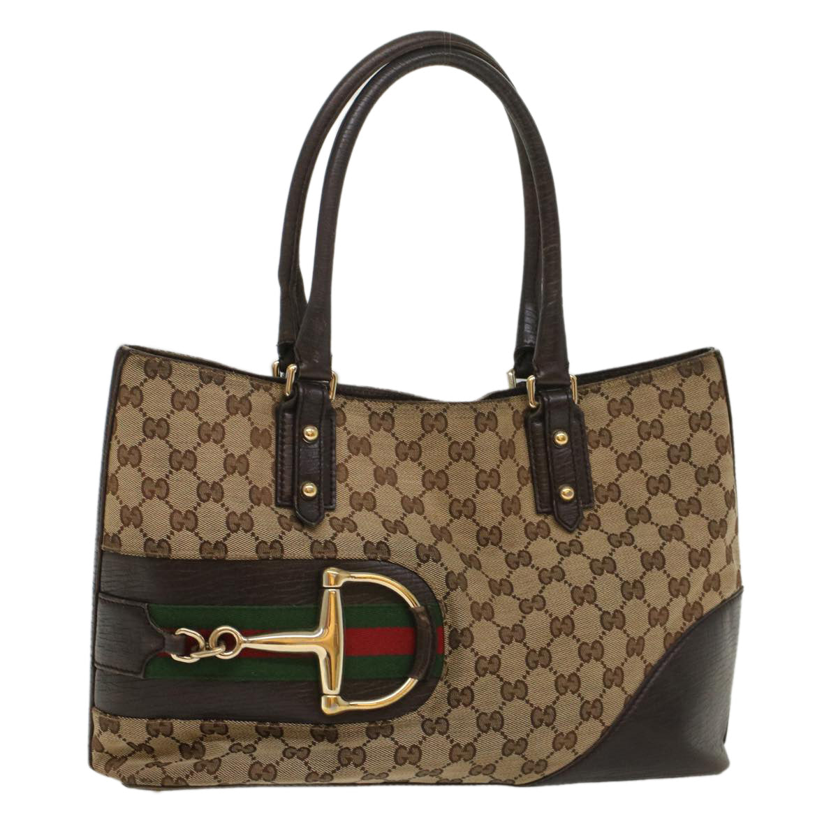 GUCCI GG Canvas Web Sherry Line Tote Bag Beige Red Green 137385 54334