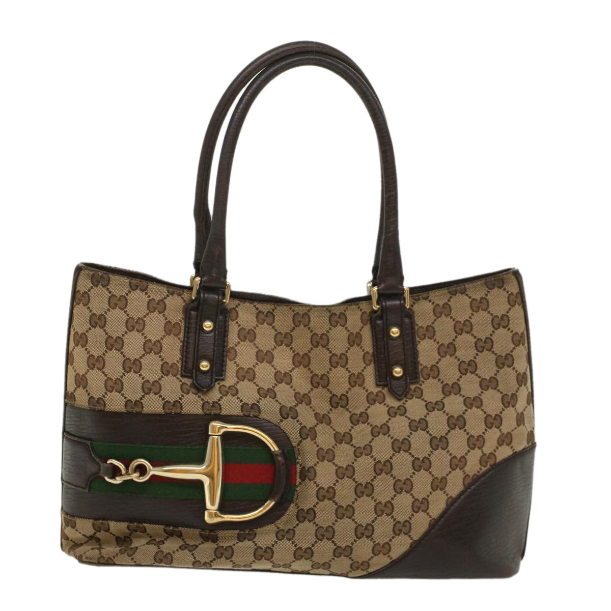 GUCCI GG Canvas Web Sherry Line Tote Bag Beige Red Green 137385 54334