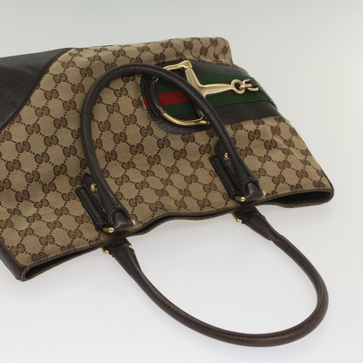 GUCCI GG Canvas Web Sherry Line Tote Bag Beige Red Green 137385 54334