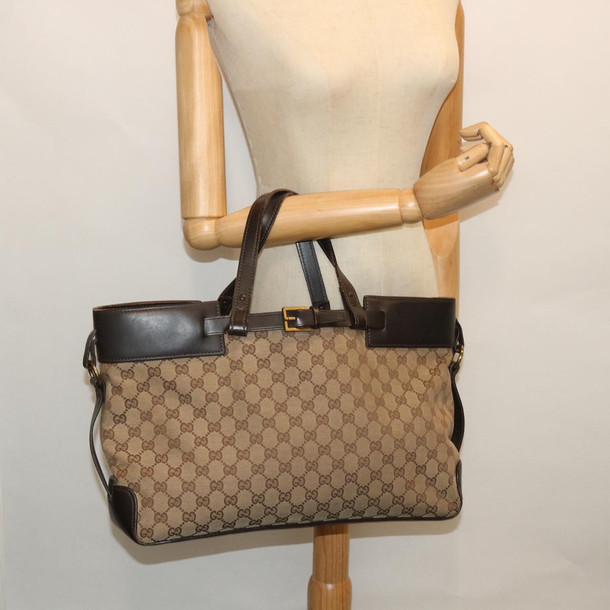 GUCCI GG Canvas Hand Bag Leather Beige 106251 54335