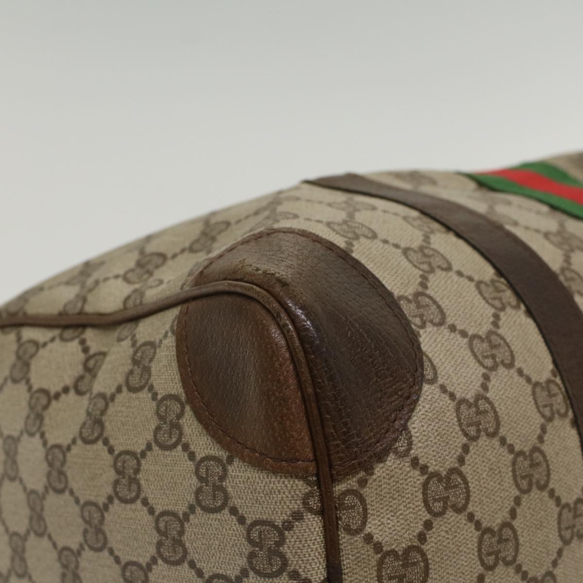 GUCCI GG Supreme Web Sherry Line Hand Bag PVC Leather Beige Red Green 54339