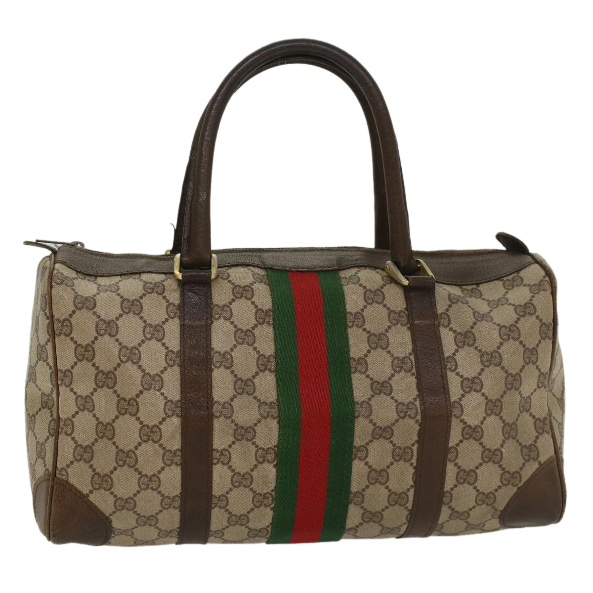 GUCCI GG Supreme Web Sherry Line Hand Bag PVC Leather Beige Red Green 54339