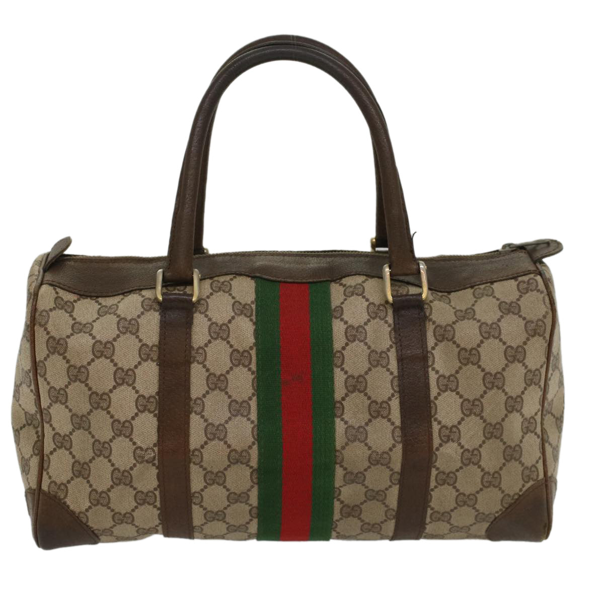 GUCCI GG Supreme Web Sherry Line Hand Bag PVC Leather Beige Red Green 54339
