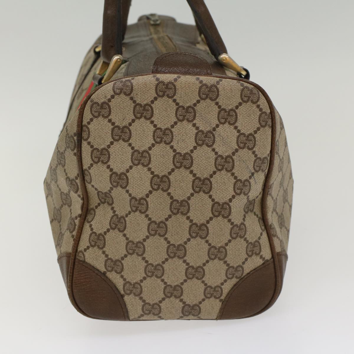 GUCCI GG Supreme Web Sherry Line Hand Bag PVC Leather Beige Red Green 54339