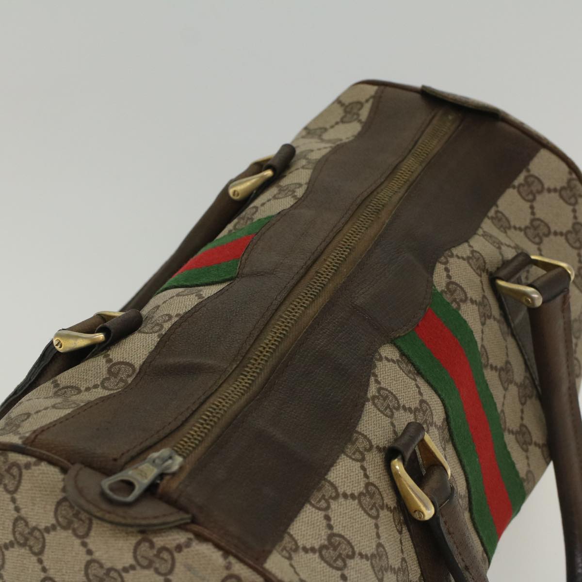 GUCCI GG Supreme Web Sherry Line Hand Bag PVC Leather Beige Red Green 54339