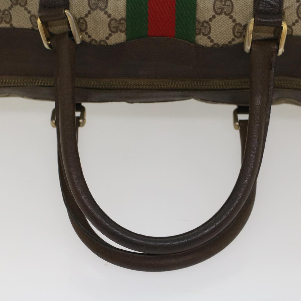 GUCCI GG Supreme Web Sherry Line Hand Bag PVC Leather Beige Red Green 54339