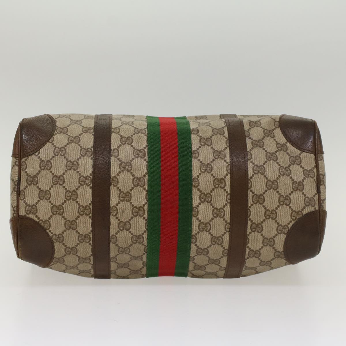 GUCCI GG Supreme Web Sherry Line Hand Bag PVC Leather Beige Red Green 54339