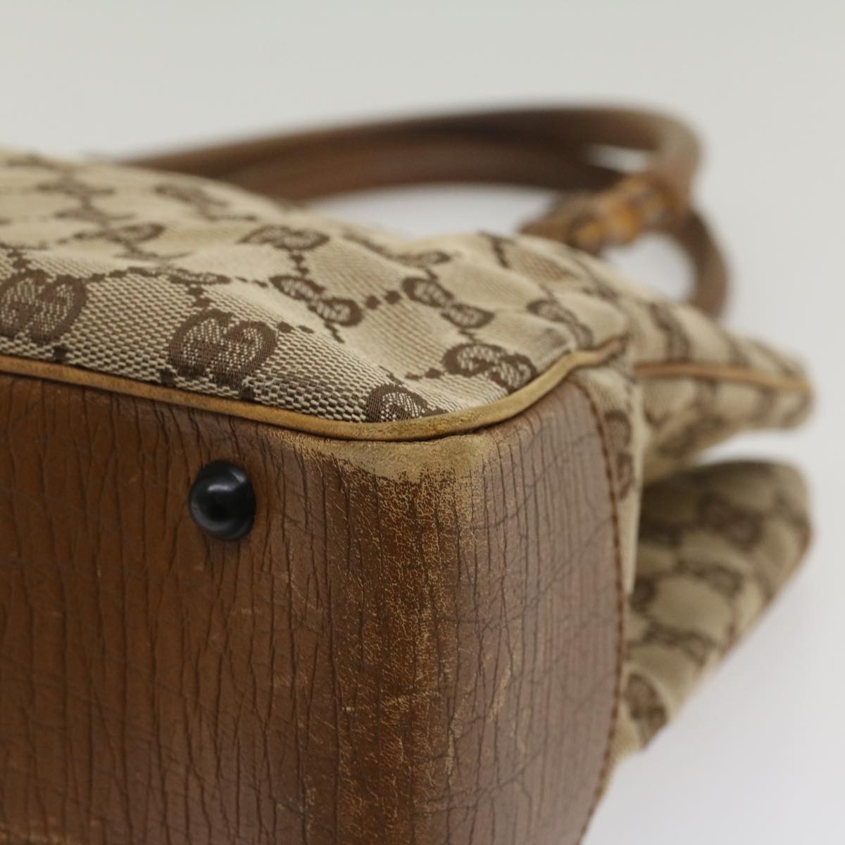 GUCCI GG Canvas Bamboo Hand Bag Leather Beige Brown 54340