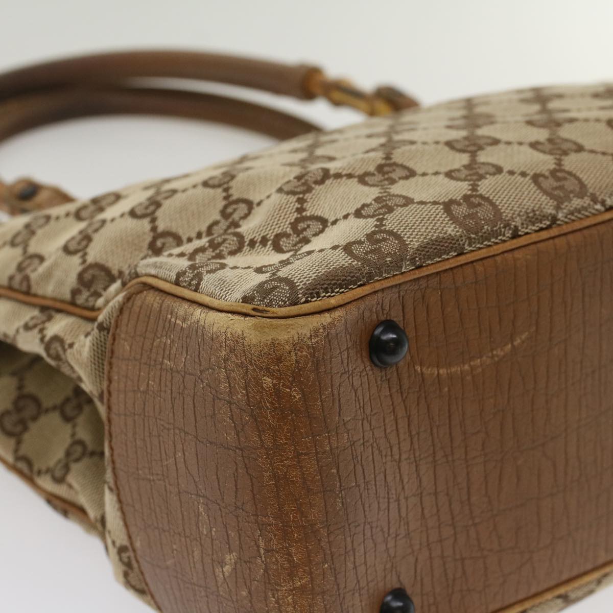 GUCCI GG Canvas Bamboo Hand Bag Leather Beige Brown 54340