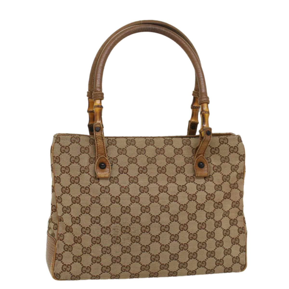 GUCCI GG Canvas Bamboo Hand Bag Leather Beige Brown 54340