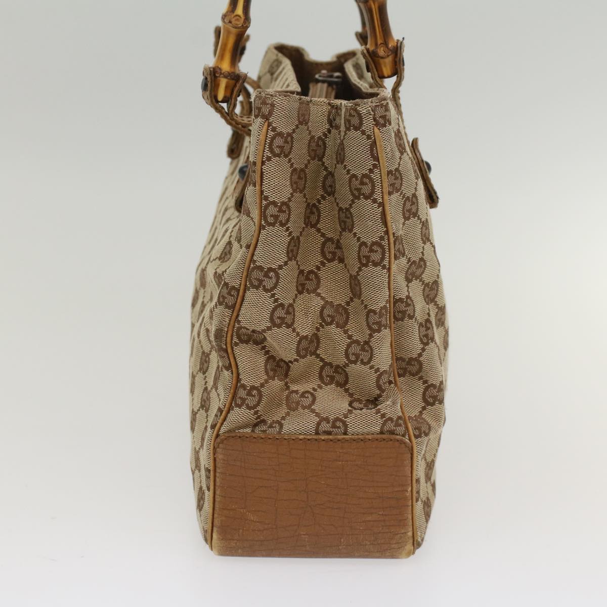 GUCCI GG Canvas Bamboo Hand Bag Leather Beige Brown 54340