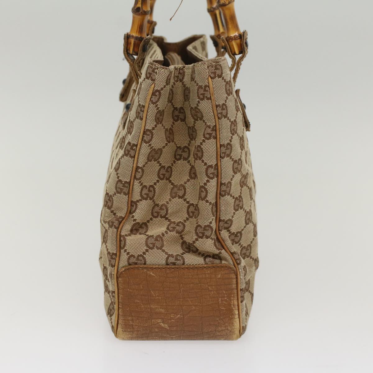 GUCCI GG Canvas Bamboo Hand Bag Leather Beige Brown 54340