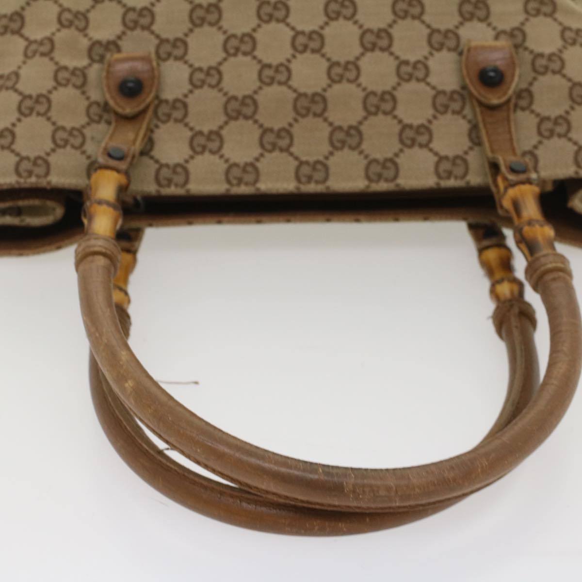 GUCCI GG Canvas Bamboo Hand Bag Leather Beige Brown 54340
