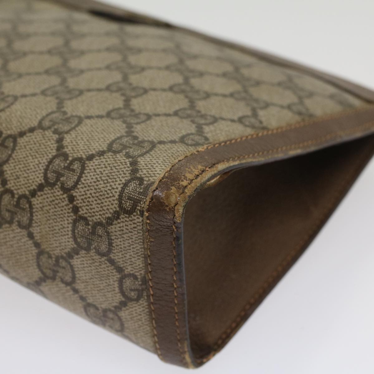 GUCCI GG Canvas Web Sherry Line Clutch Bag PVC Leather Beige Red 54354