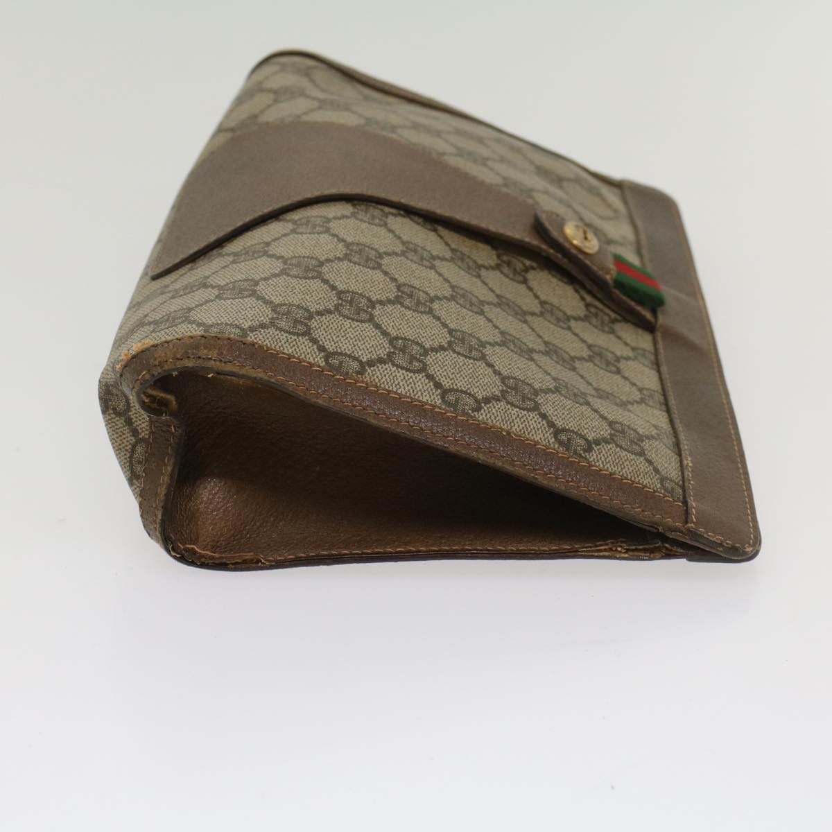 GUCCI GG Canvas Web Sherry Line Clutch Bag PVC Leather Beige Red 54354