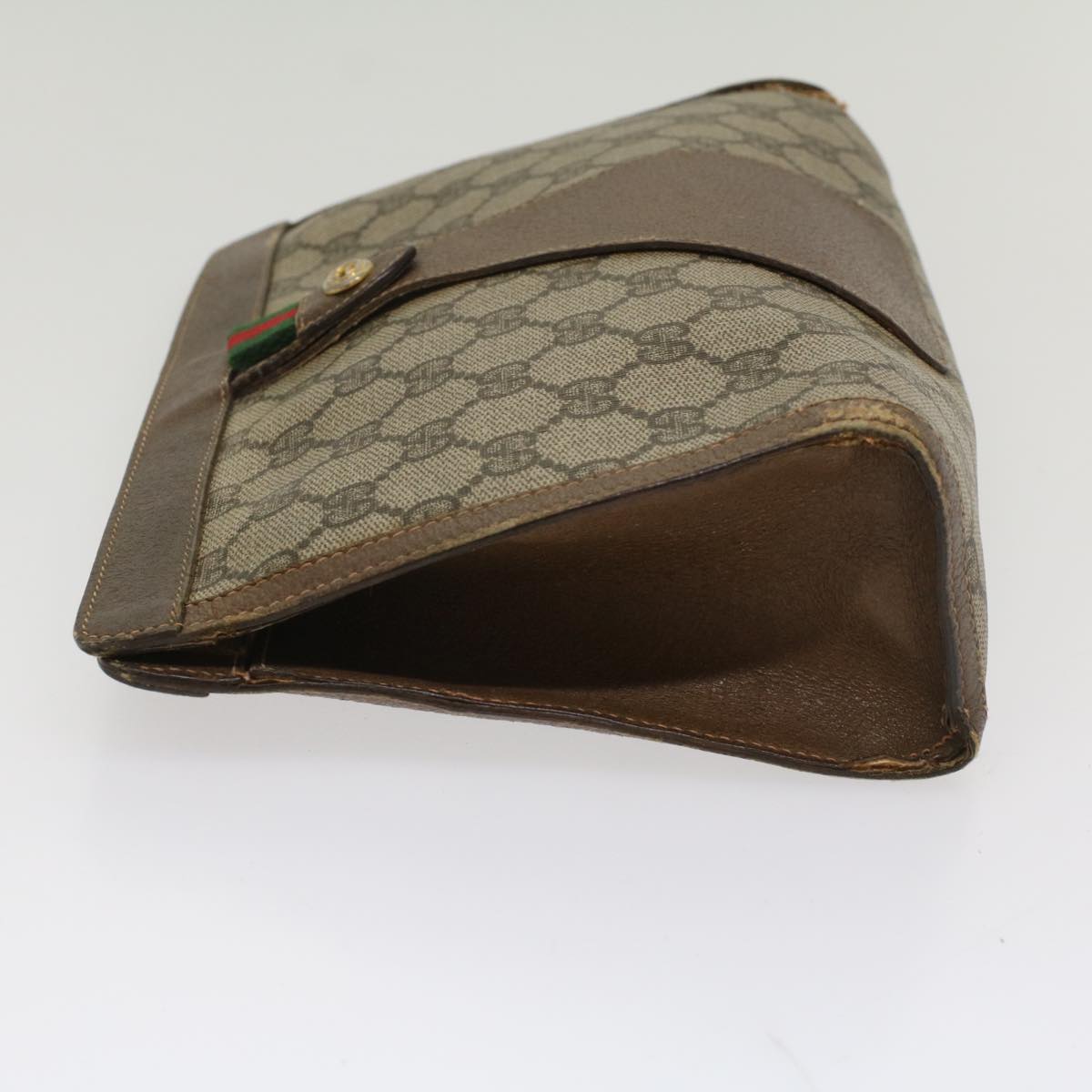 GUCCI GG Canvas Web Sherry Line Clutch Bag PVC Leather Beige Red 54354