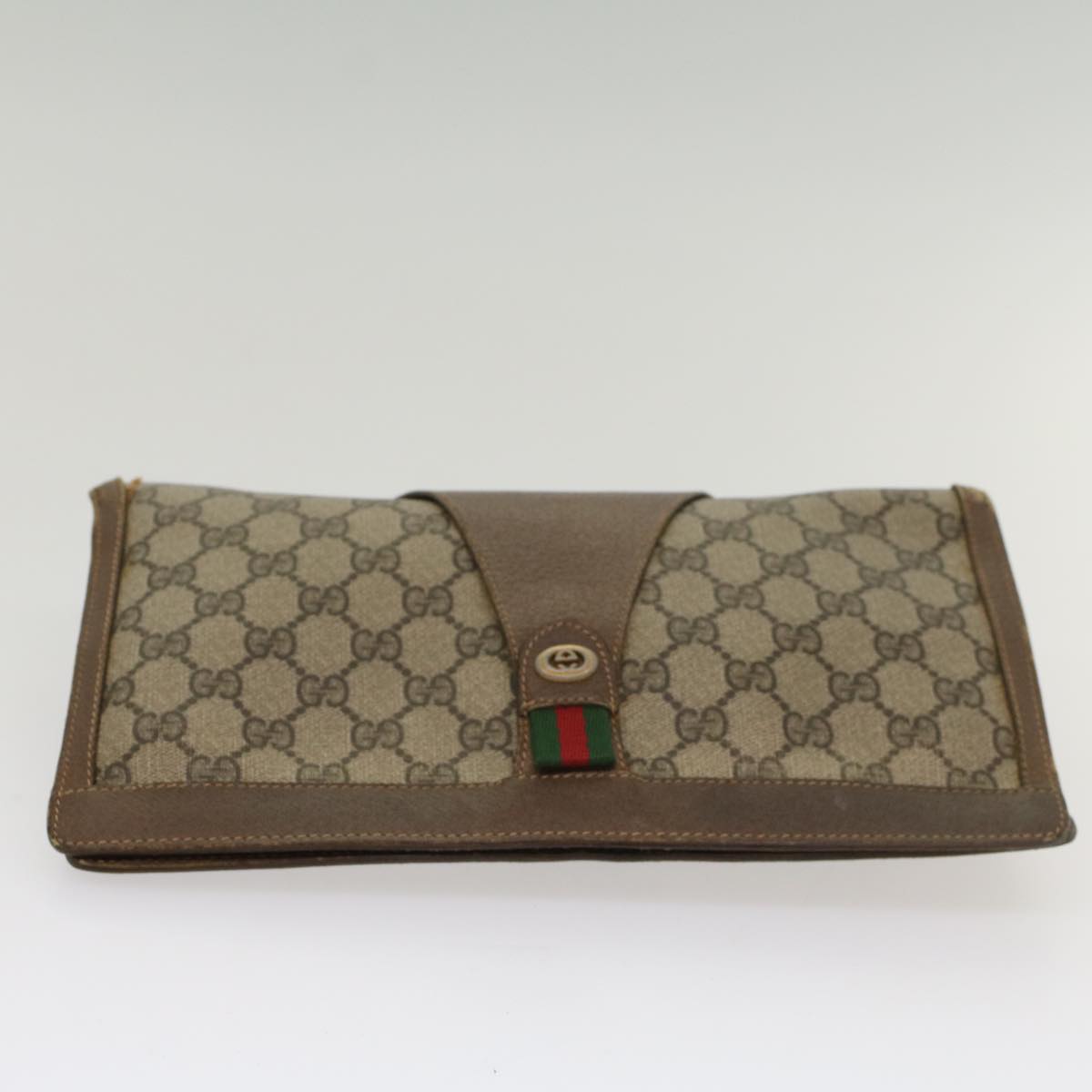 GUCCI GG Canvas Web Sherry Line Clutch Bag PVC Leather Beige Red 54354