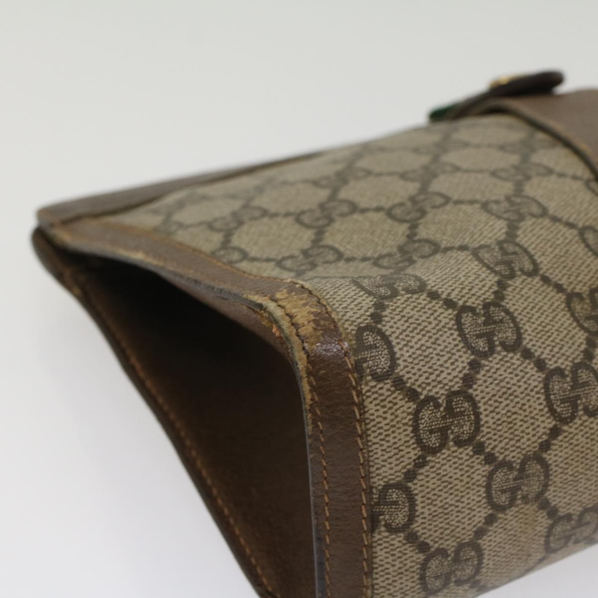 GUCCI GG Canvas Web Sherry Line Clutch Bag PVC Leather Beige Red 54354
