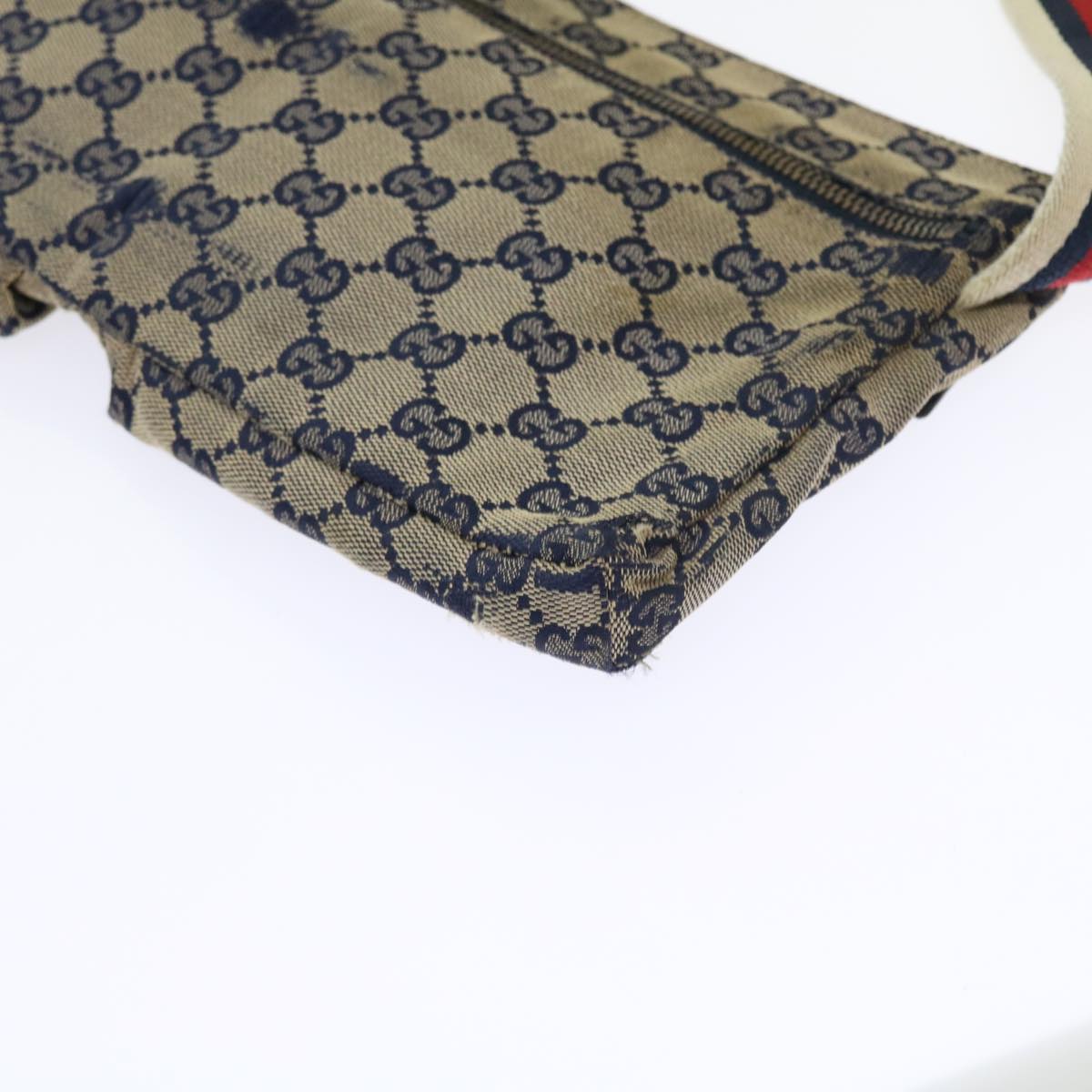 GUCCI GG Canvas Shoulder Bag Leather Gray Navy Red 54355