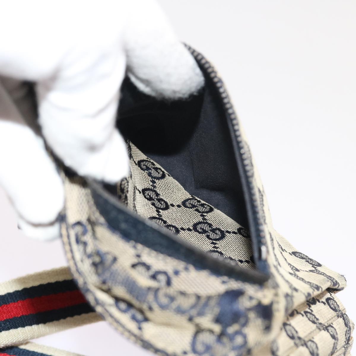 GUCCI GG Canvas Shoulder Bag Leather Gray Navy Red 54355