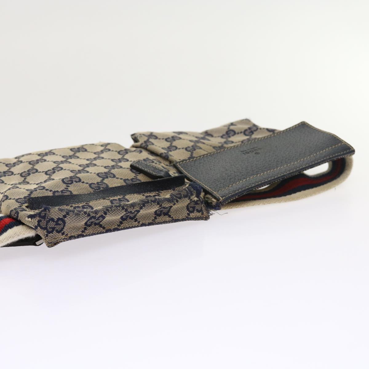GUCCI GG Canvas Shoulder Bag Leather Gray Navy Red 54355