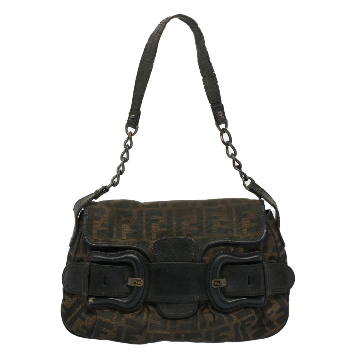 FENDI Shoulder Bag Zucca Canvas Brown Black 54362