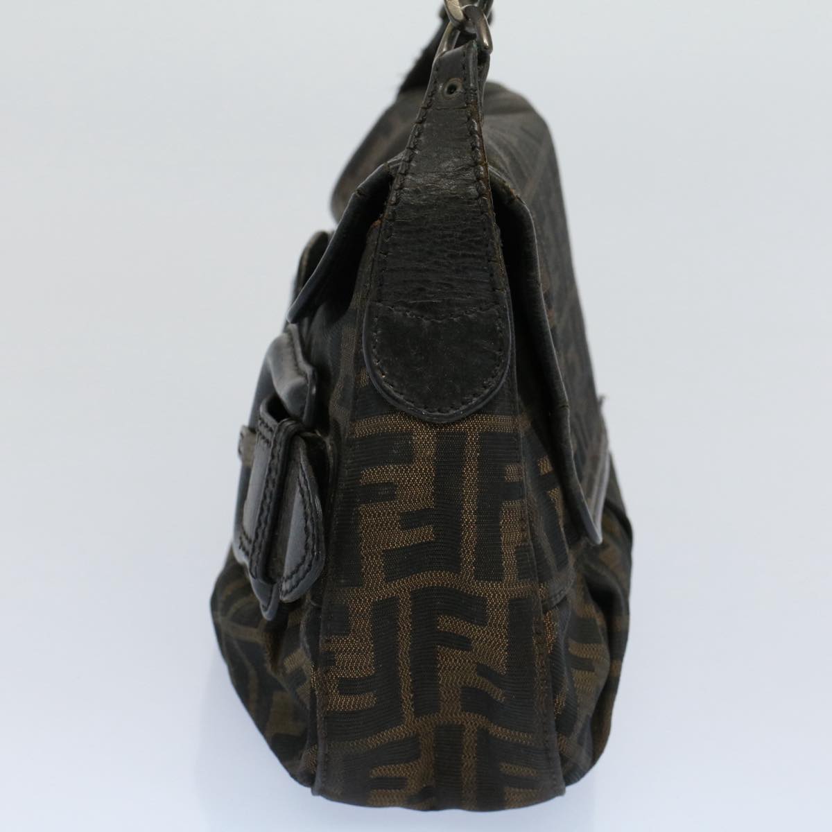 FENDI Shoulder Bag Zucca Canvas Brown Black 54362