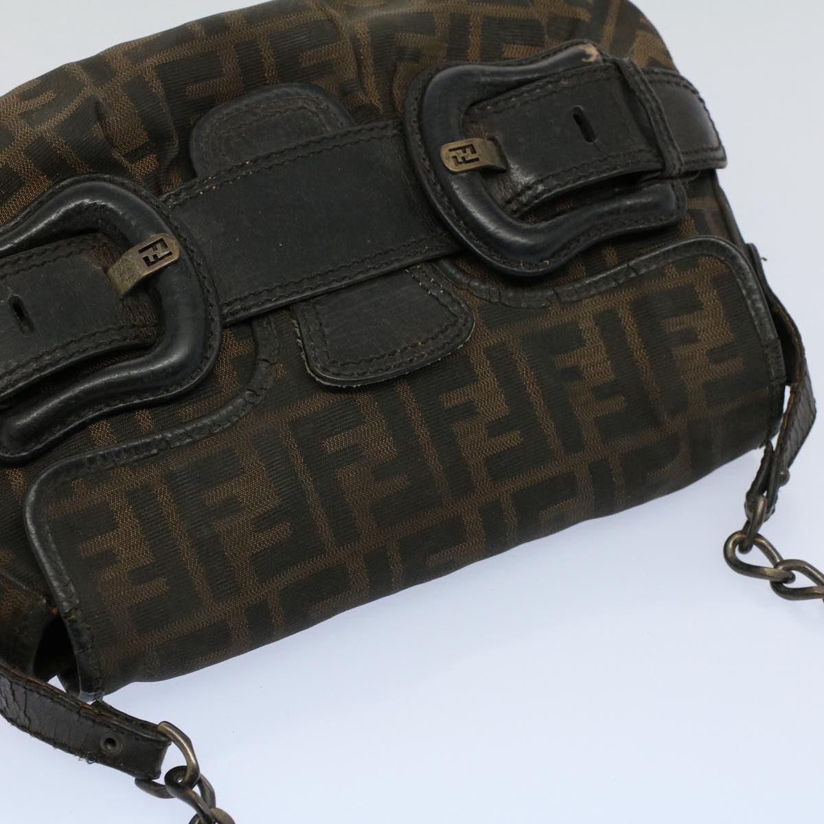 FENDI Shoulder Bag Zucca Canvas Brown Black 54362