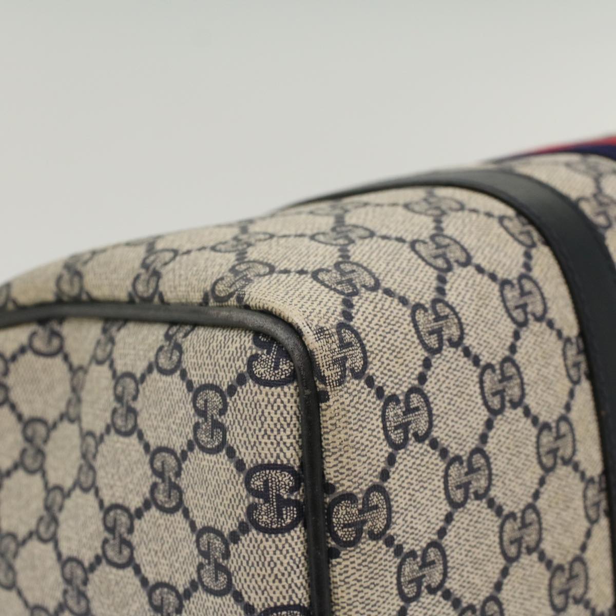 GUCCI GG Canvas Sherry Line Boston Bag Gray Red Navy 54384