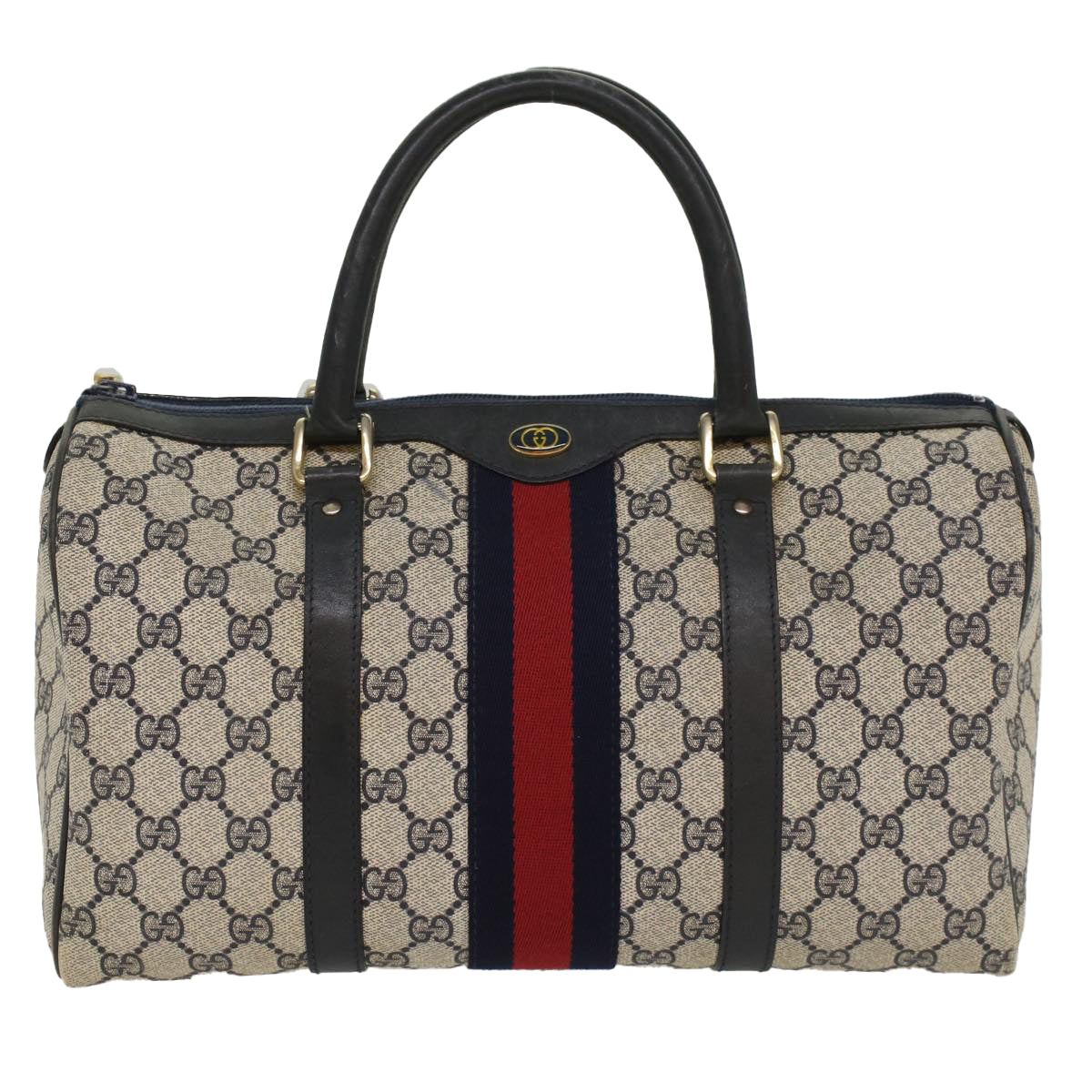 GUCCI GG Canvas Sherry Line Boston Bag Gray Red Navy 54384