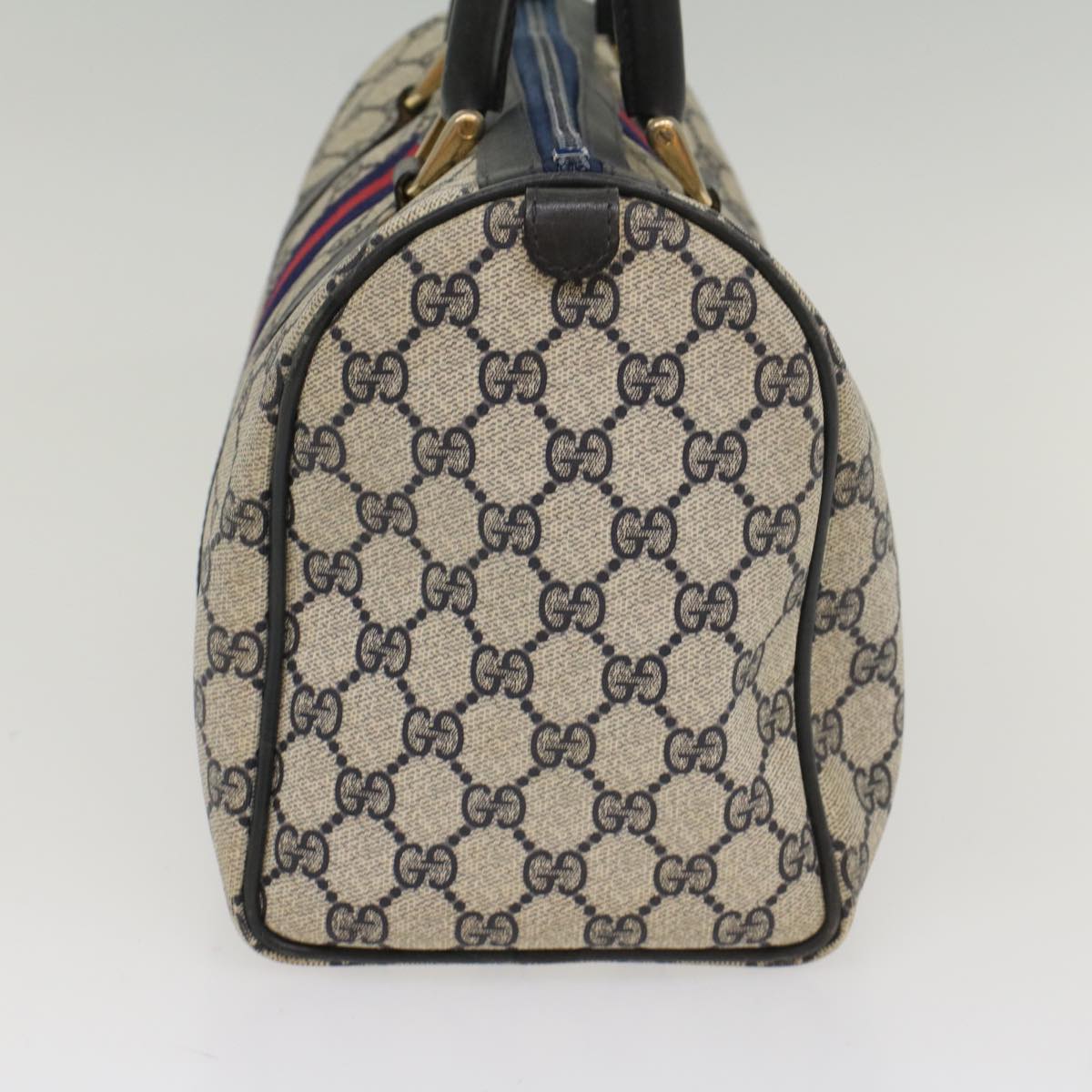 GUCCI GG Canvas Sherry Line Boston Bag Gray Red Navy 54384