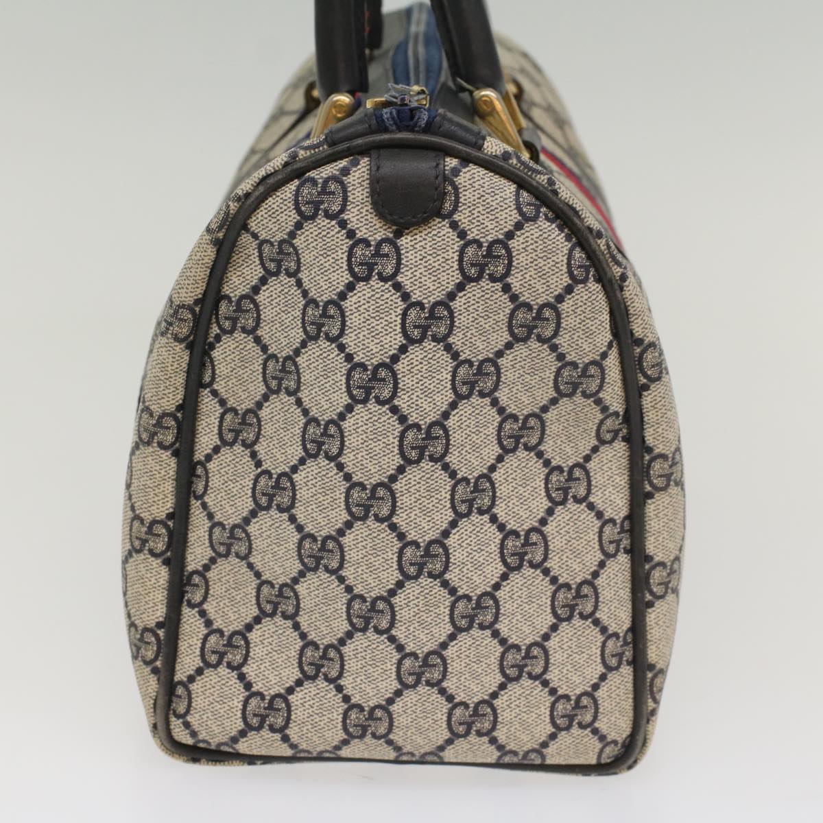 GUCCI GG Canvas Sherry Line Boston Bag Gray Red Navy 54384