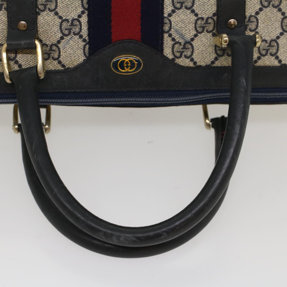 GUCCI GG Canvas Sherry Line Boston Bag Gray Red Navy 54384
