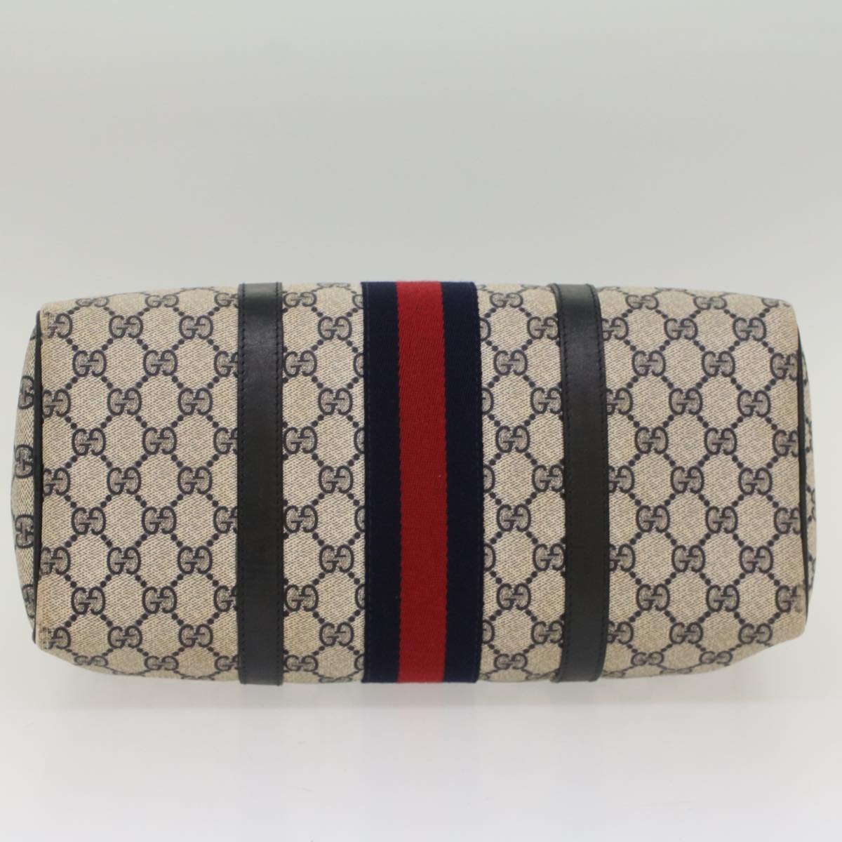 GUCCI GG Canvas Sherry Line Boston Bag Gray Red Navy 54384