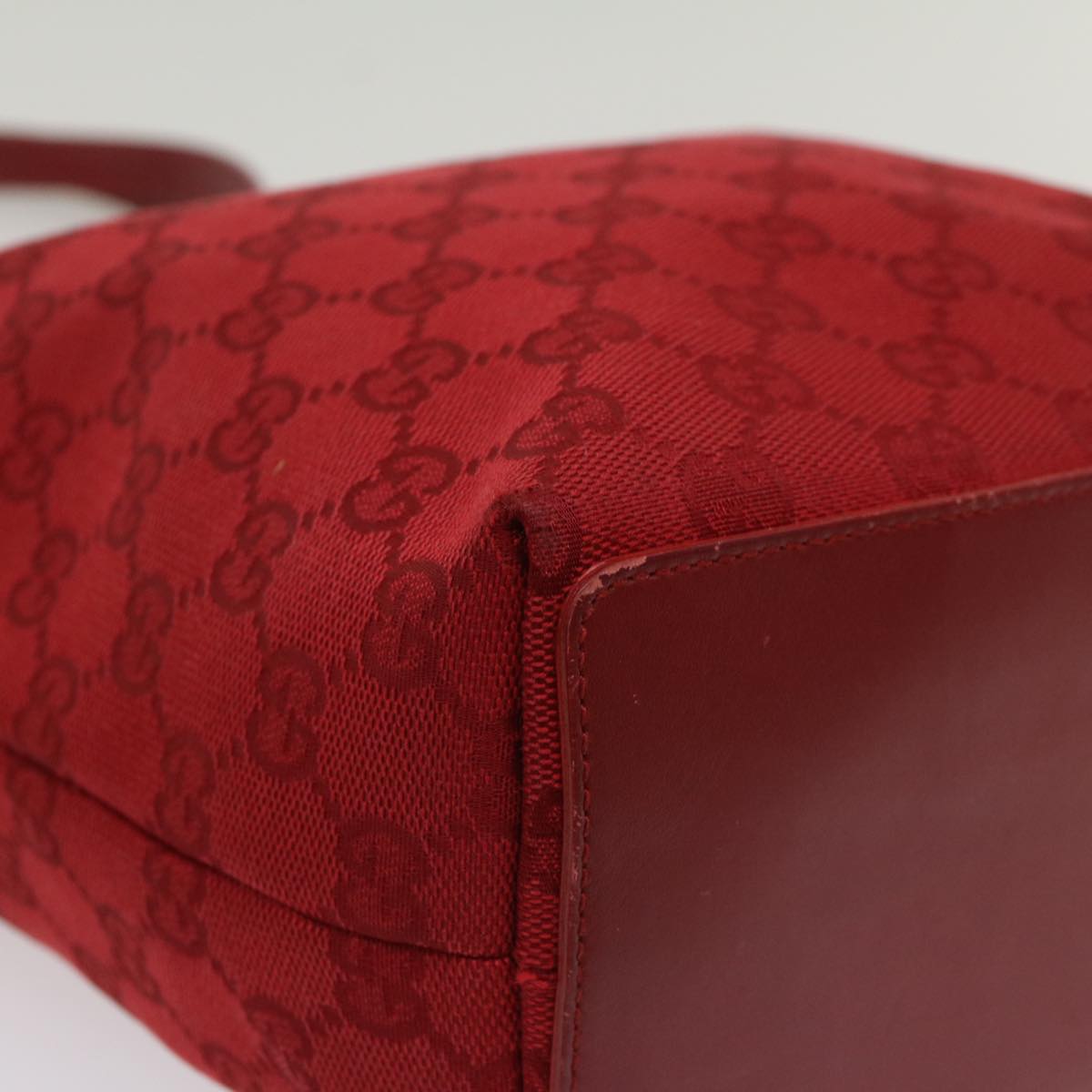 GUCCI GG Canvas Tote Bag Leather Red 54426