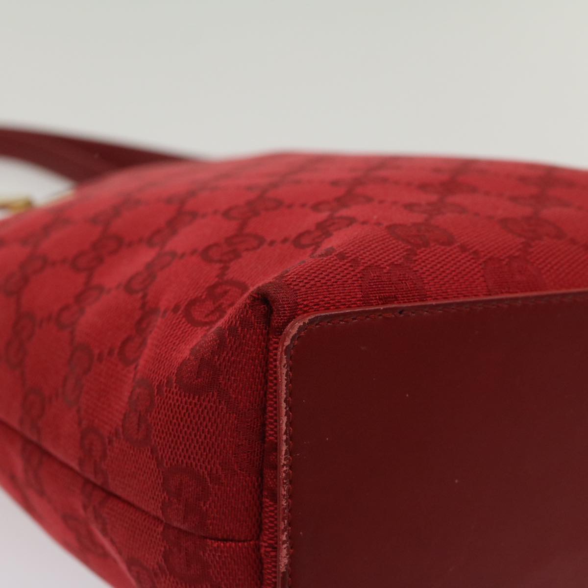 GUCCI GG Canvas Tote Bag Leather Red 54426