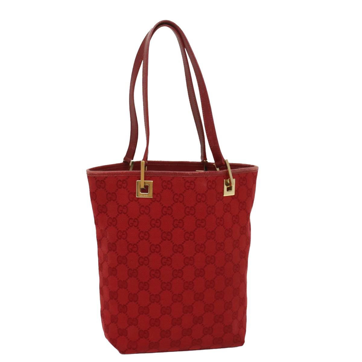 GUCCI GG Canvas Tote Bag Leather Red 54426