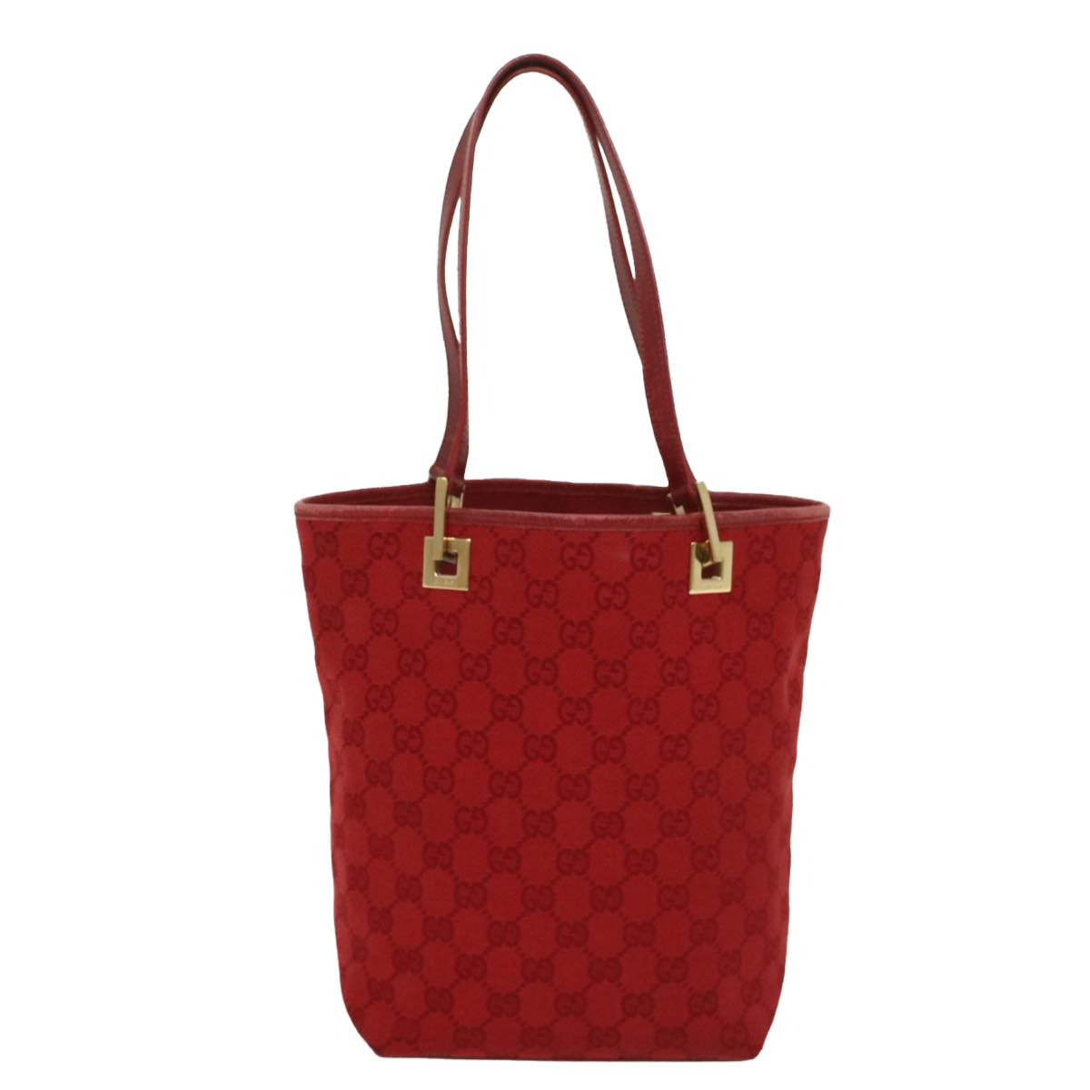 GUCCI GG Canvas Tote Bag Leather Red 54426