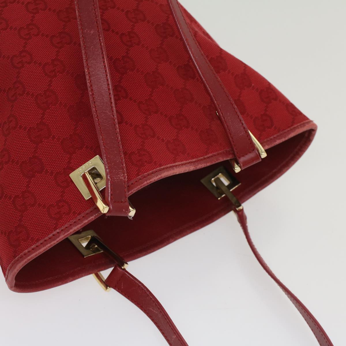 GUCCI GG Canvas Tote Bag Leather Red 54426
