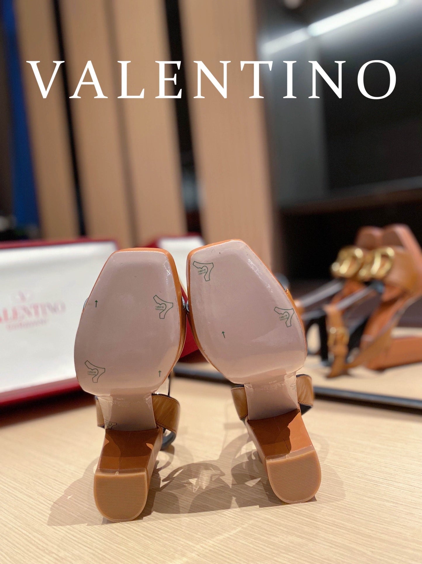 Valentino Garavani Strap Heeled Sandals With V Logo Signature EmbellisGLAMIent Orange For Women